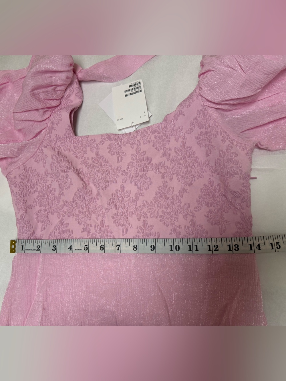 NwT & Other Stories Shimmer Bow Puff Sleeve Pink Textured Mini Dress🌸 - Picture 4 of 12